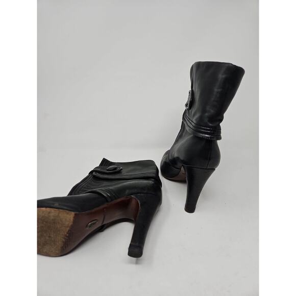 FRYE Black Leather Boot AVA Button Fold High Heel Bootie Size 8.5 - Picture 4 of 12